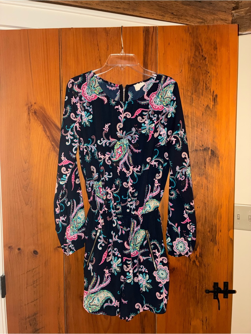 Floral Paisley Long-Sleeve Romper in Navy